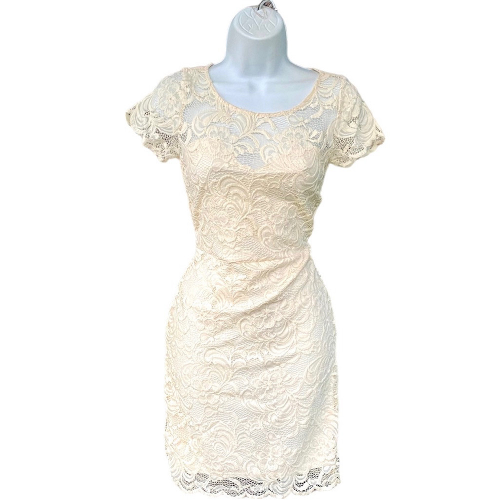 Ambiance Cream Lace Elegant Coquette Bodycon Dress
